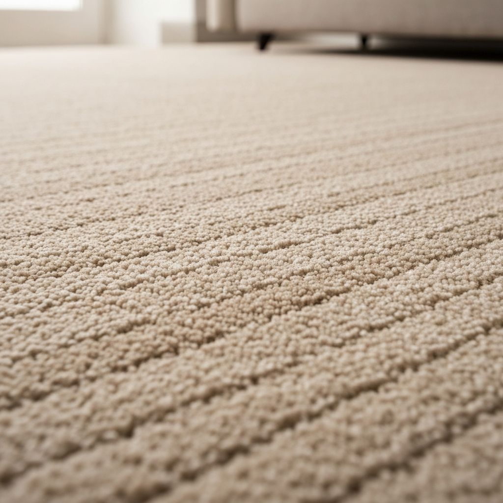 Luxurious plush carpet showing premium quality fibres in warm neutral tones
